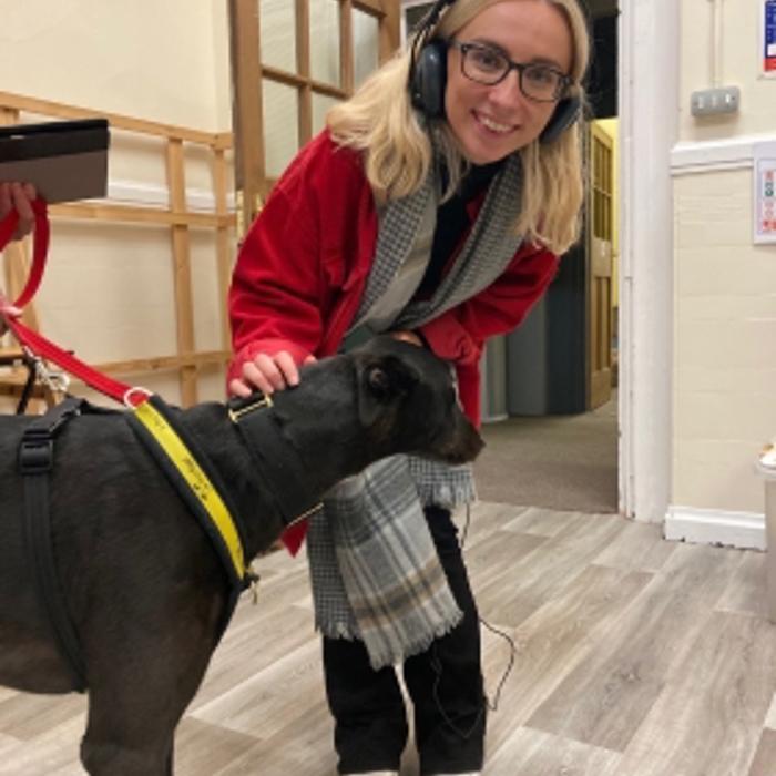 lady petting dog