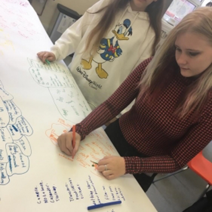 girls making a poster